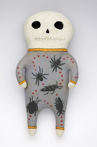 clay ceramic pottery figure spider pajamas skull skeleton by sara swink
