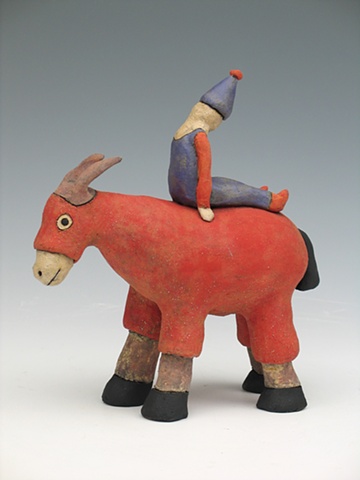 clay ceramic sculpture animal clown by sara swink donkey