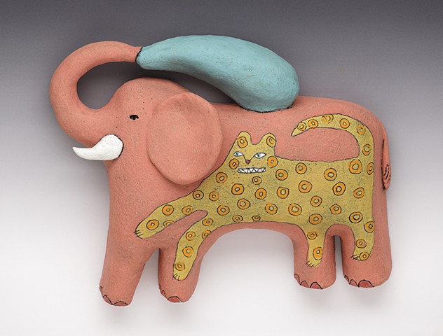 Pink Elephant Attack (wall piece)