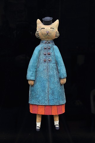 ceramic figure wall piece cat by Sara Swink