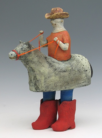 clay ceramic sculpture animal cowboy sara swink