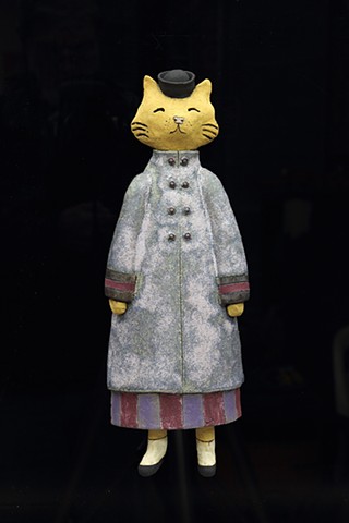 ceramic figure wall piece cat by Sara Swink