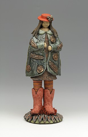 ceramic sculpture Sara Swink fish flowers cowboy boots