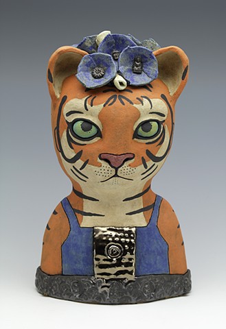 Tiger Baby with Blue Flowers