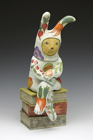 ceramic rabbit cat flower books carrots radish cherry tulip by Sara Swink