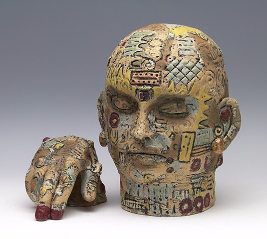ceramic figure man buddha hand touch by Sara Swink