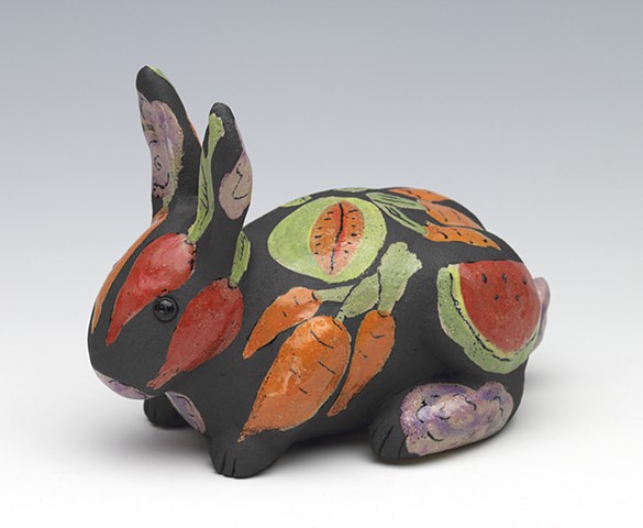 ceramic figure clay rabbit carrot radish melon watermelon cabbage Sara Swink
