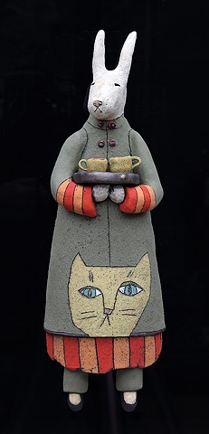 ceramic figure wall piece kanga rabbit by Sara Swink