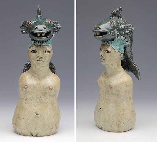 ceramic figure nude fish pottery by Sara Swink