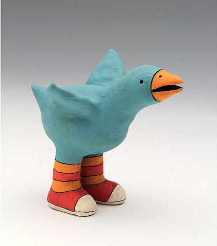 ceramic figure animal bird tennies turquoise by Sara Swink