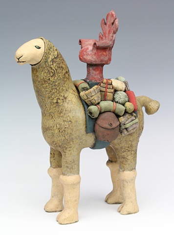 clay ceramic sculpture camel llama pack animal by sara swink