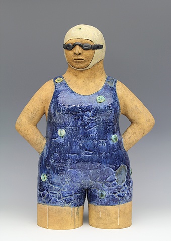 clay ceramic sculpture swimmer by sara swink