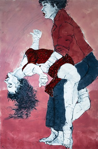 Bailando con Mi Misma (Dancing with My Self), Self-portrait, watercolor and oil monotype