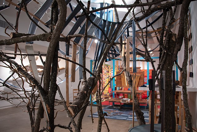 Heather Brammeier artwork installation tree branches mixed media interactive found object environment