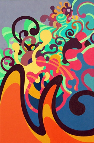 oil painting colorful biomorphic forms abstract architectural
