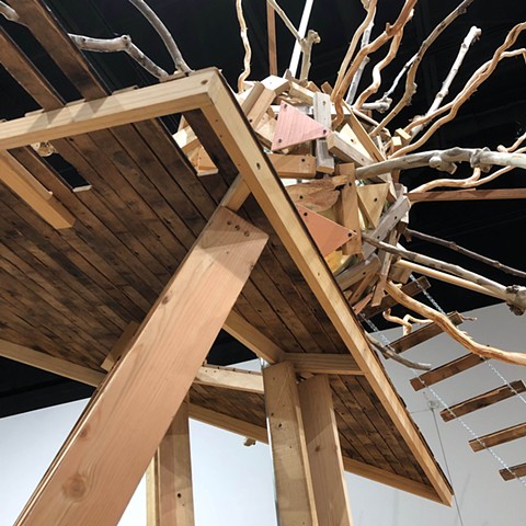 reclaimed wood sculptural installation by Heather Brammeier