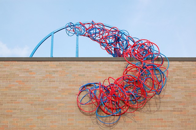 pex plumbing pipe red blue line sculpture installation biomorphic Heather Brammeier