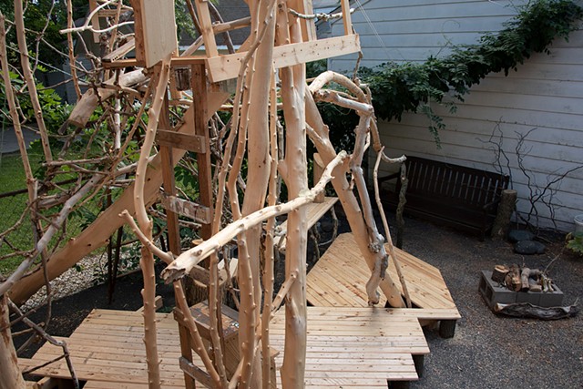 heather brammeier artwork treehouse installation found materials interactive