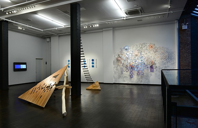 Heather Brammeier installation reclaimed wood flooring Pen and Brush New York