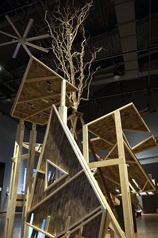 artwork installation sculpture reclaimed materials willow tree