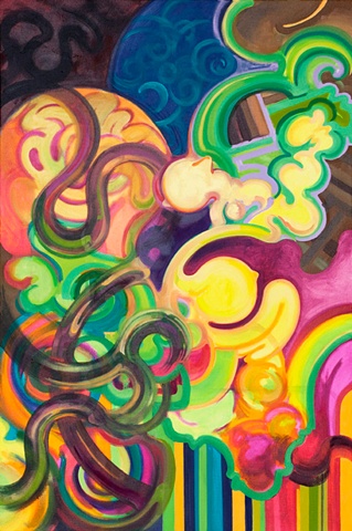 oil painting colorful biomorphic forms abstract