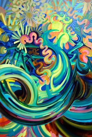 oil painting colorful biomorphic forms abstract