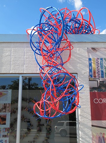 Pex plumbing pipe red blue line sculpture installation biomorphic Heather Brammeier