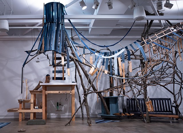Heather Brammeier artwork installation tree branches mixed media interactive found object environment