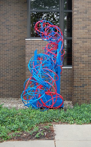Pex plumbing pipe red blue line sculpture installation biomorphic Heather Brammeier