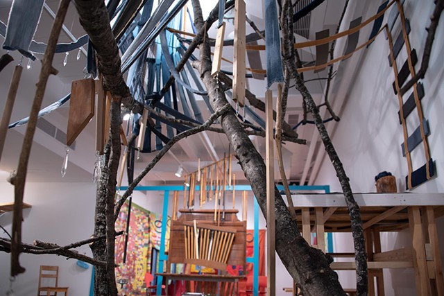 Heather Brammeier artwork installation tree branches mixed media interactive found object environment