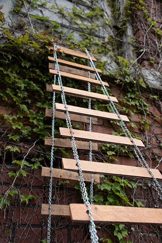 heather brammeier installation art ladder reclaimed oak flooring chain