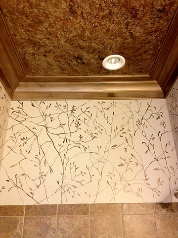 Metallic Textured Ceiling and Painted branches on Walls
