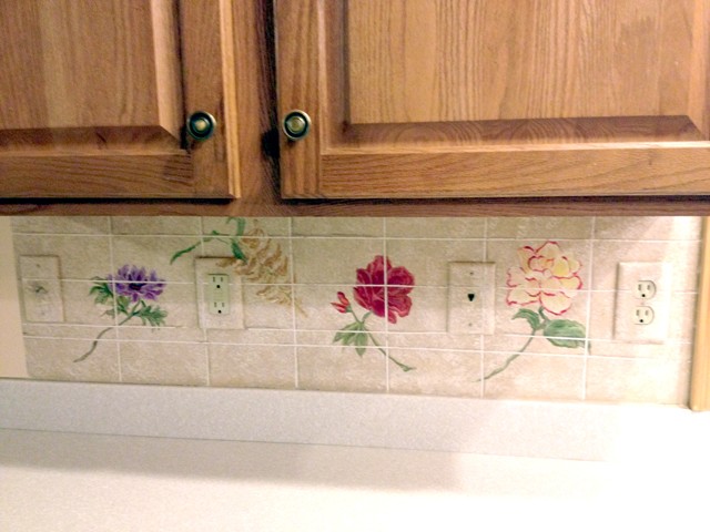 Painted tile work with a florals
