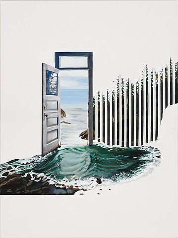 portal, doorway, heaven, dream, surreal, Edward Hopper, Rooms by the Sea, forest, void, waves, Oregon, West Coast, beach, pond, water, ocean, sea, evergreen, trees, nature, abstraction, landscape, new contemporary, surrealism, Denver, design, print