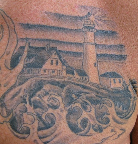 Black and grey gray lighthouse tattoo steven williamson tattoo artist providence rhode island (ri) tattoo Rhode Island Providence