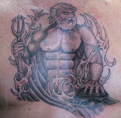 Neptune poseidon chest tattoo steven williamson tattoo artist providence rhode island (ri) tattoo Rhode Island Providence