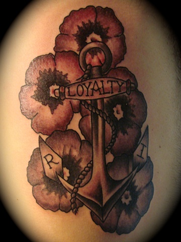anchor violets tattoo RI hope loyalty gray work tattoo Providence Rhode Island RI
