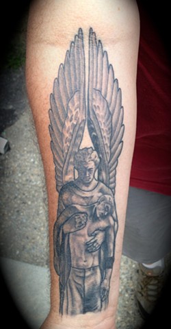 Providence, Prov, RI, Rhode Island, New England, Mass, Art Freek Tattoo, Good Tattoos Angel Guardian Angel Saviour