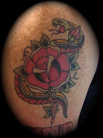 sailor jerry old school snake rose color tattoo classic Providence Rhode Island RI