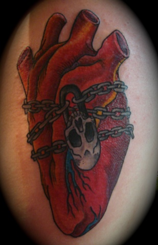anatomical heart lock and chain skull lock tattoo  Providence Rhode Island RI