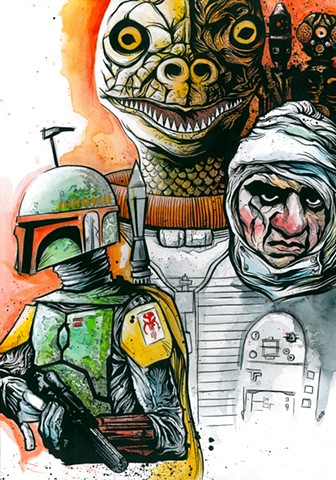 Star Wars Bounty Hunters Chod Print Metro Orange Art Boba Fett Bossk Dengar IG-88 4-LOM art