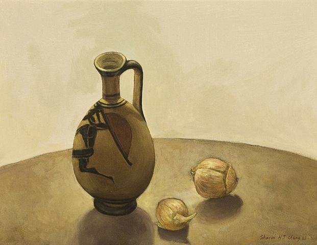 A Clay Vase and two Onions