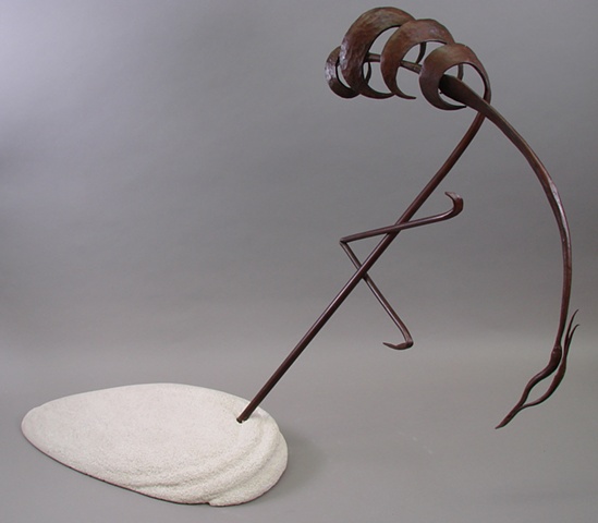 Reddish egret sculpture made from forged steel.