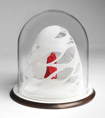 pate de verre snow storm ceramic red coat in bell jar by leigh craven
