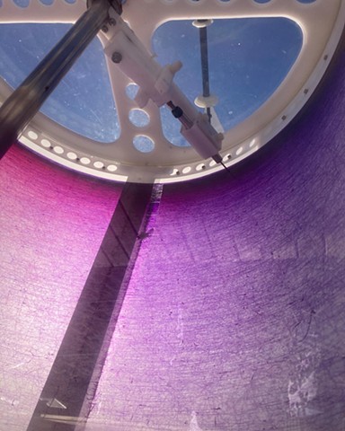 Wind Driven Drawing Machine, detail of pen, on mylar in drum