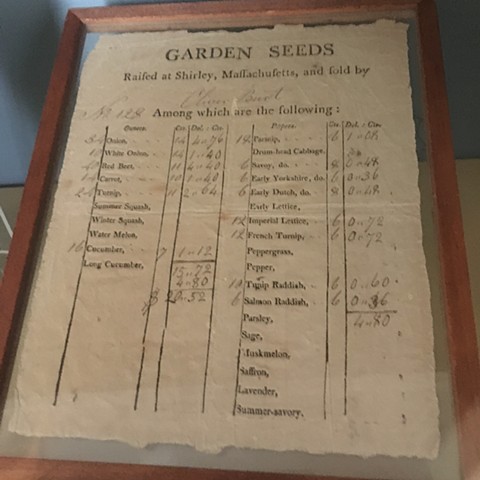 Original list of Shaker seeds from Fruitland collection