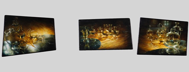 miniature oil on panel, triptych 