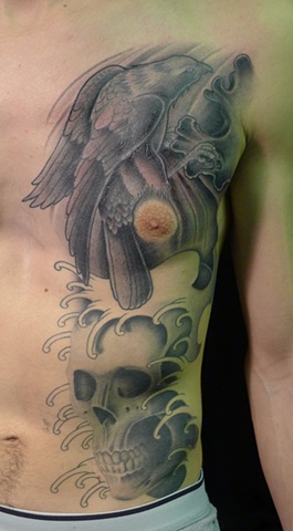 skull water black and grey bird eagle hawk tattoo j majury