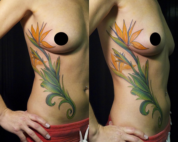 Bird of Paradise flower tattoo by J. Majury