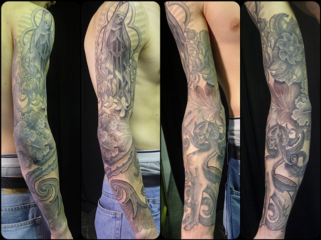 baroque sleeve black and grey tattoo by j majury